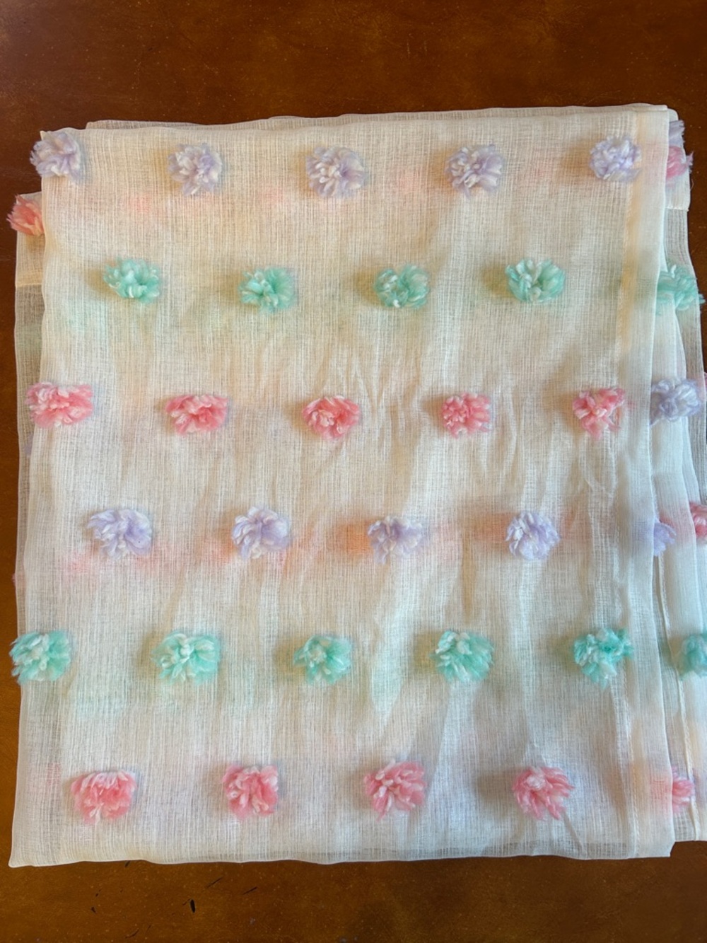 Sheer Curtain set of 2 with Pastel Pom Pom Flowers